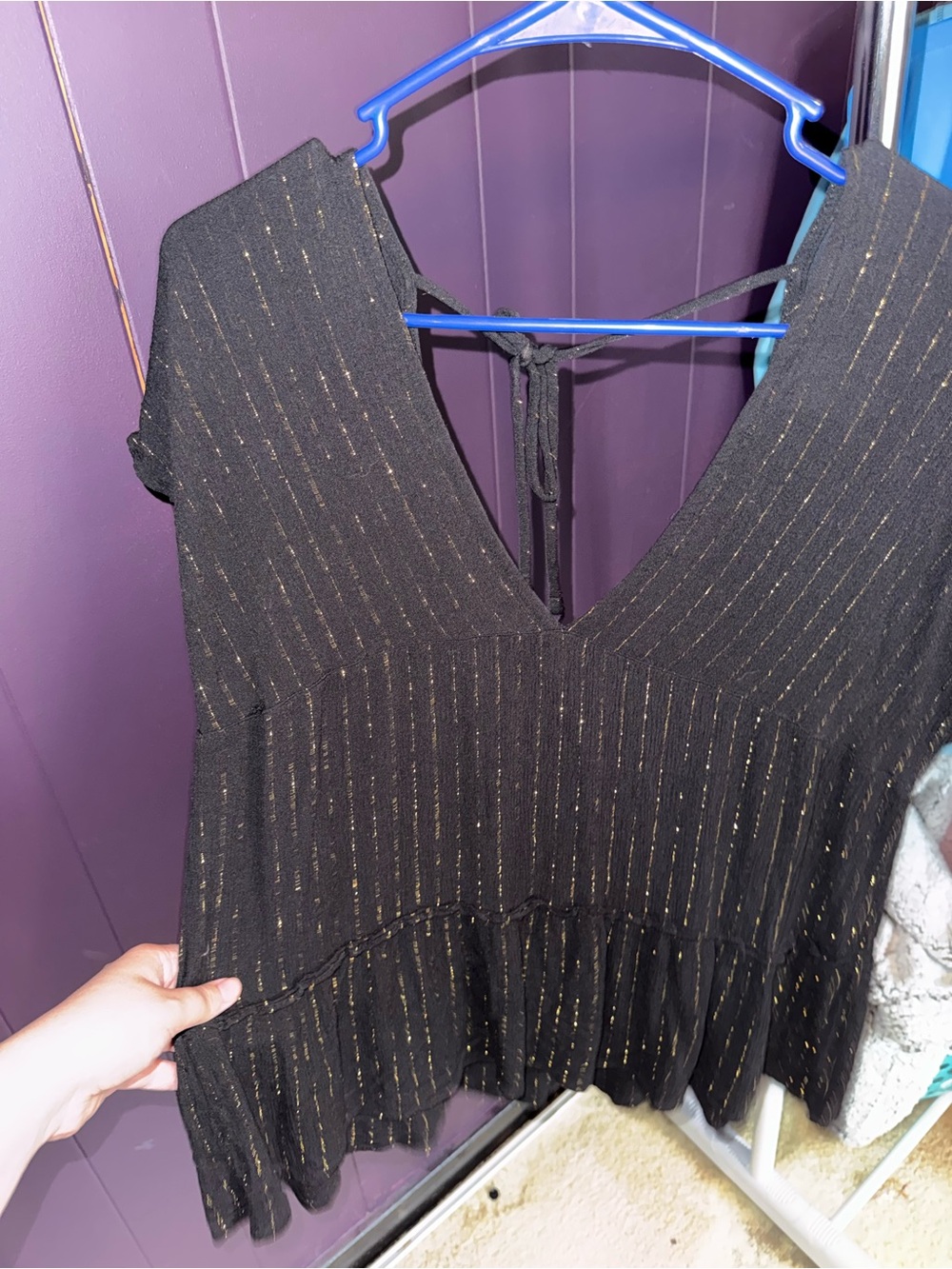 Xhilaration Black Top with Gold Metallic Stripes